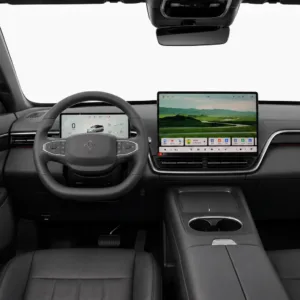 Modern vehicle cockpit with digital dashboard and smart controls