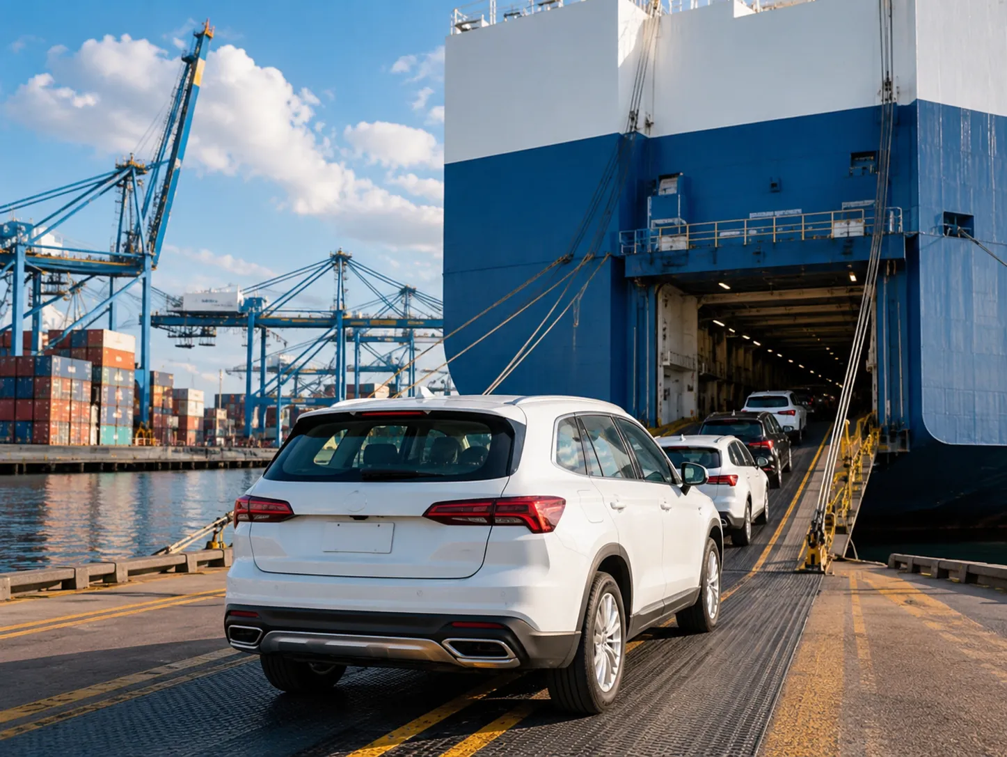 New cars ready for overseas export transportation