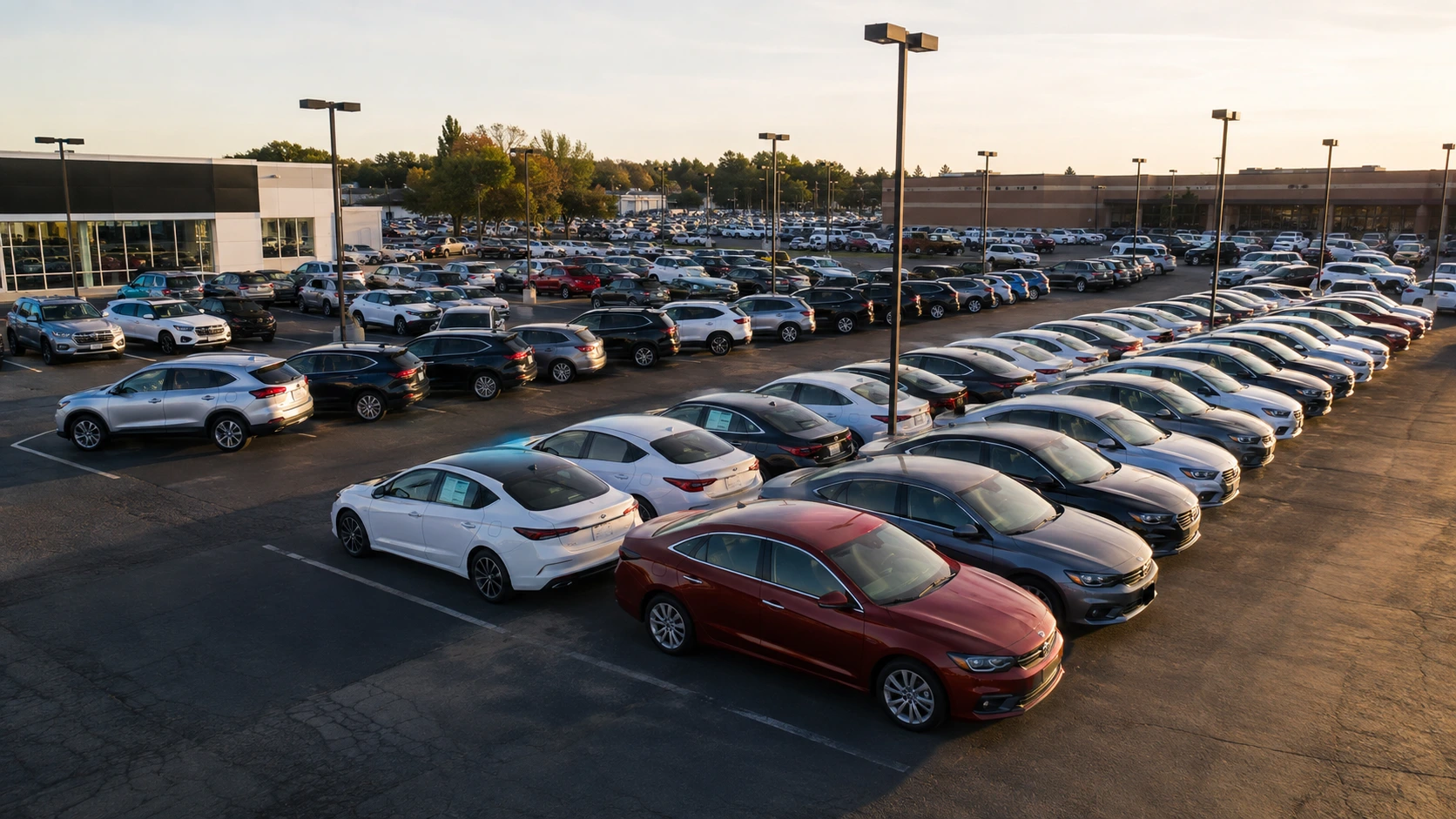 Large used car dealership lot with a wide selection of vehicles