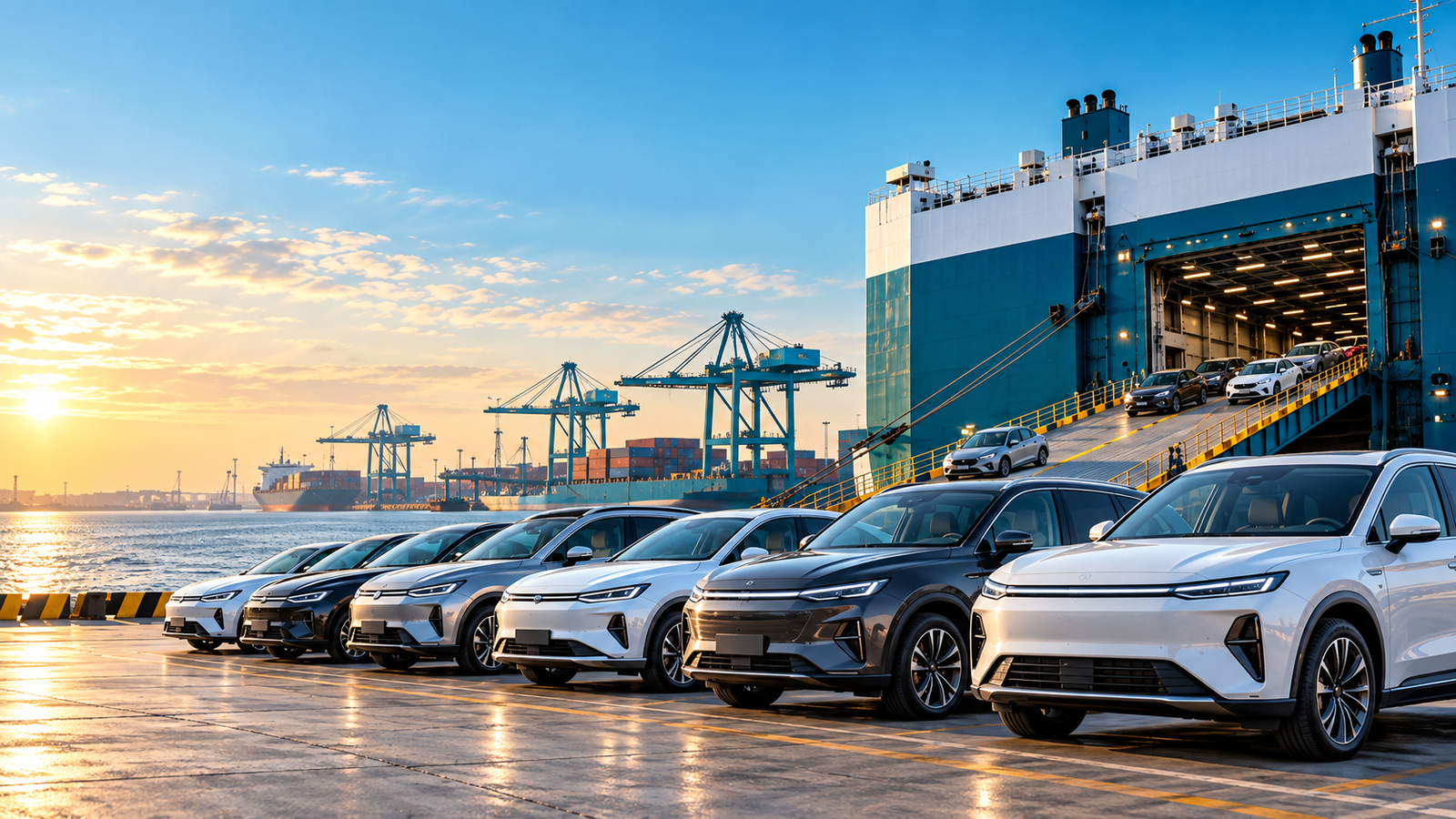 buy a new car from China at an international vehicle export port