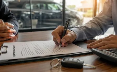 Customer signing vehicle financing and purchase paperwork