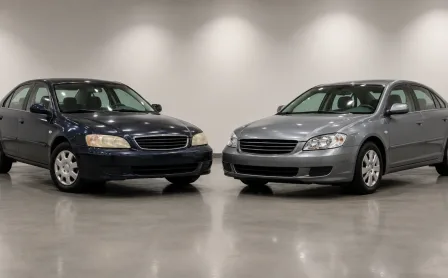 Two used sedans displayed side by side for comparison